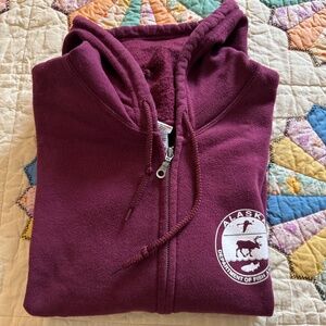 Official Alaska Department of Fish and Game logo zip hoodie, burgundy, Mens L